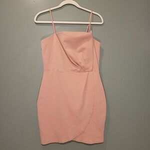 Lulus Faux Wrap Sleeveless Mini Dress Tulip Hem, Women's Size L, Mauve Pink